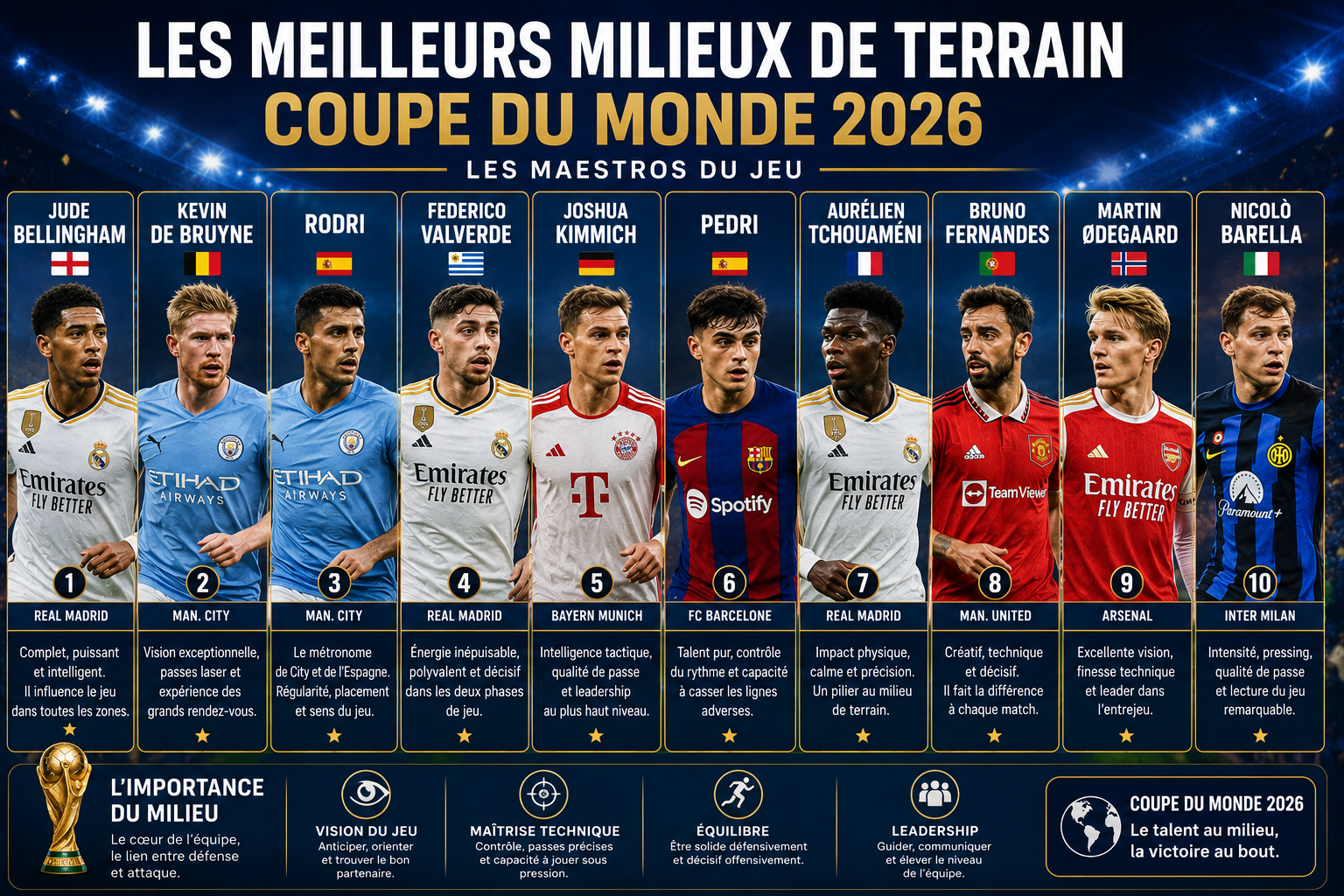 meilleurs milieux de terrain Coupe du Monde 2026