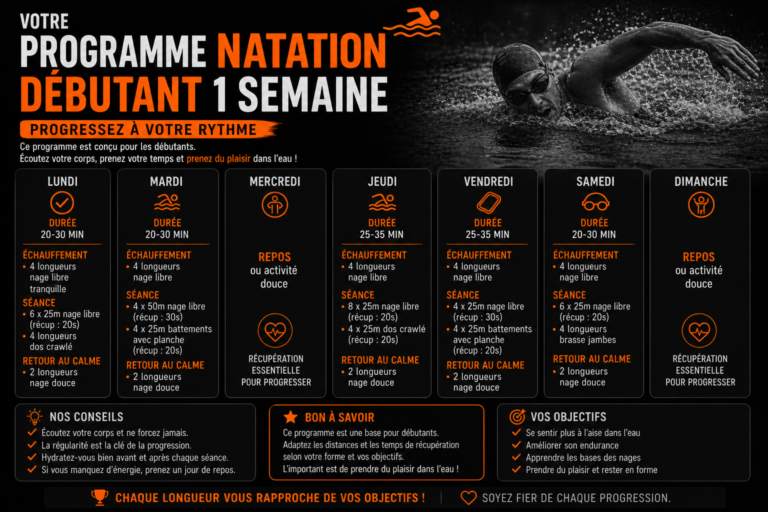 programme natation débutant 1 semaine