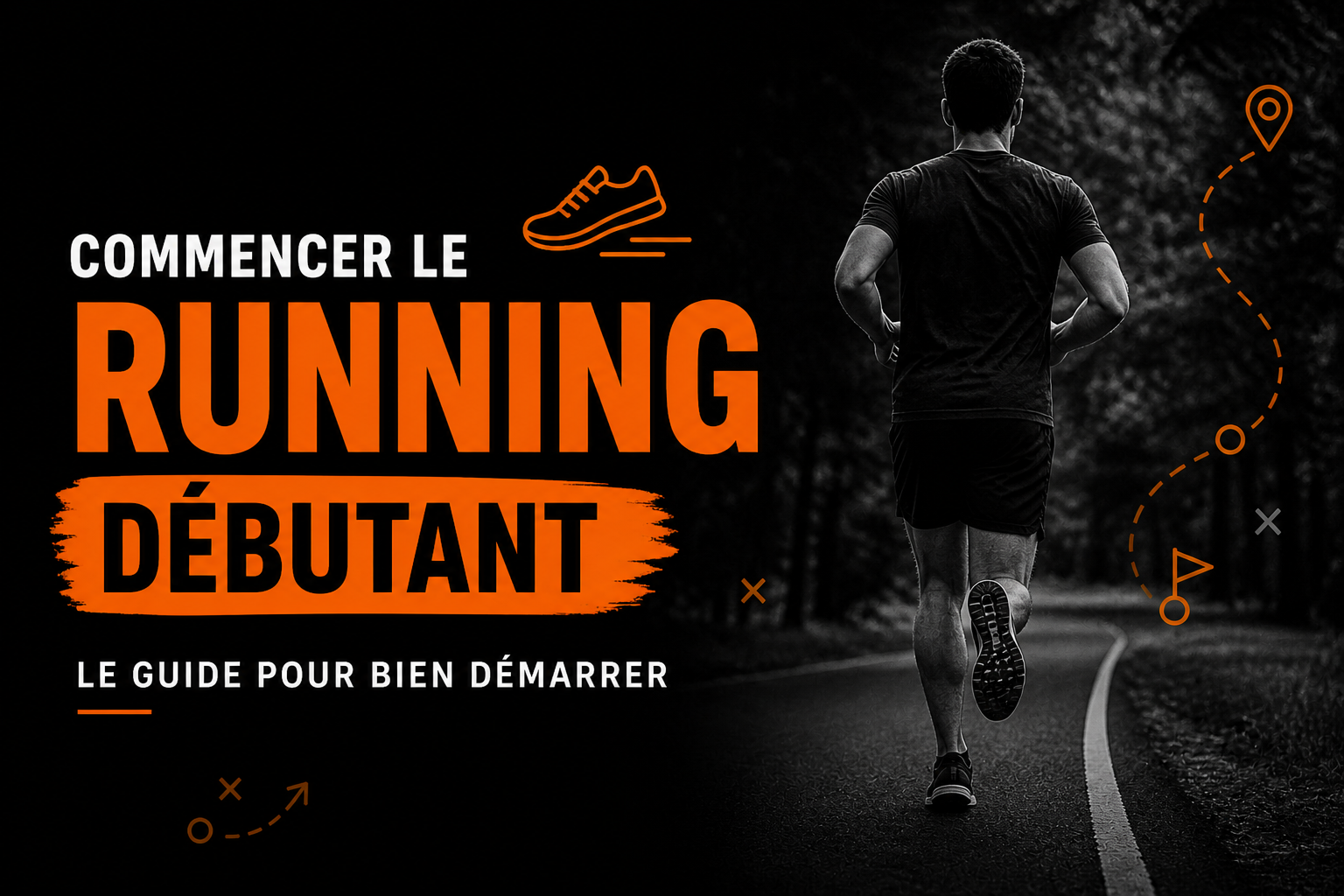 commencer le running débutant avec coureur sur route et visuel moderne noir et orange
